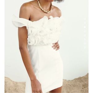 ZARA | Pleated ruffled mini dress | white